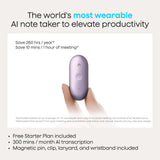 Plaud NotePin S Wearable AI Voice Recorder, Transcribe & Summarize, Purple