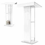45.3 Acrylic Podium Lectern, Pulpit for Churches Stand with Double Shelves