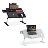 Laptop Bed Tray Desk, Adjustable PVC Leather Desktop Lap Desk, Portable Laptop Table Stand (Large, Gray & X-Large, Black) SAIJI