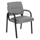 Office Star FL Series Faux Leather Guest Office Chair with Black Finish Frame, Charcoal Grey