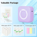 Mini Thermal Printer, Inkless Sticker Printer with 14 Rolls Paper, Bluetooth Portable Printer, Purple Vicbear