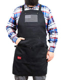 JAYCEE GRILLIN & CHILLIN Perfect Apron for BBQ, Grill, Chef, Hobby and Workshop w/Gray and Black US Flag. 5 Pockets, Cross-Back, Quick-release, 2 Tool Loops. 10 oz. Cotton.. Apron for men and women
