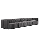 Channel Tufted Performance Velvet Sectional, 4-Piece Sofa, Black Gray Modway