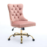 Pink Velvet Home Office Desk Chairs, Armless Vanity Chair with Wheels
