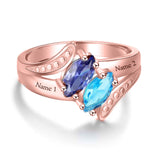 Oseew Personalized 14k yellow gold 2 birthstone rings mothers ring 2 birthstones real rose gold personalized mothers ring 2 birthstones 14k rose gold