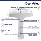 DeerValley Dynasty 23x19 Inch White Pedestal Sink, Ceramic Bathroom Sink with Overflow and Backsplash, DV-1P522