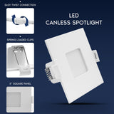 LUXRITE 3 Inch LED Recessed Light, ECO Backlit Mini Panel Spotlight, 5CCT 2700K-5000K, 660 Lumens, High Output, 8 Watts, Dimmable, IC Rated, Wet Rated, ETL Listed, Energy Star, Square (24 Pack)