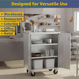 18" x 30" Commercial NSF Stainless Steel Utility Cart with Locking Doors - 4 Shelf Heavy-Duty Service Cart with Enclosed Base, Mobile Prep & Storage Trolley for Kitchen, Catering, Restaurant