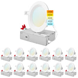 LUXRITE 12-Pack 4 Inch Ultra Thin LED Recessed Lighting, 10.5W, 5 Color Selectable 2700K | 3000K | 3500K | 4000K | 5000K, CRI 90, 750 Lumens, Dimmable LED Wafer Lights, Wet Rated, Baffle Trim