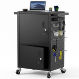 Mobile AV Cart Heavy Duty Computer Cart with 2 Locking Cabinets Rolling Media Cart with Outlets Pegboard Hooks Lock Brake Wheels Mobile Computer Workstation Perfect for Home Office