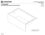 Kingston Brass Aqua Eden VTAP603622L 60-Inch Acrylic Alcove Tub with Left Hand Drain, White