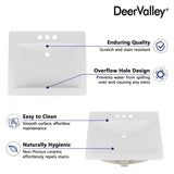 DeerValley 21x18 Inch Rectangular Ceramic Drop-in Bathroom Sink, Under Counter Vessel Sink with Overflow, White Vanity Basin, DV-1DS0122