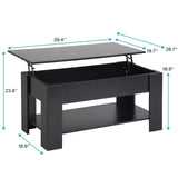 Dlewmsyic Lift-Top Coffee Table, 39.4" Height Adjustable Wood Coffee Table with Hidden Compartment and Lower Storage Shelf for Living Room(Black)