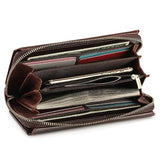 Genuine Leather Wallet Man Large Capacity Functional Handbag Oil Wax Bag Purse Pocketbook Billfold Moneybag