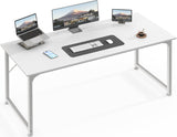 Huuger Computer Desk, 55 Inch Home Office Desk, Gaming Writing Work from Home Study Desk, Large Legroom, Sturdy Metal Frame, Modern Simple, White