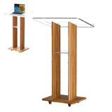 Portable Wooden and Acrylic Podium Lectern with Wheels, Wood Speaking Churches Pulpit Stand Design with 2 Storage Shelves