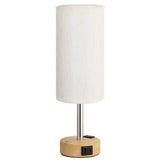 Touch Bedside Table Lamp with Memory - Stepless Dimmable Lamp for Bedroom, Small Nightstand Lamp with Dual USB Charging Ports and AC Outlet, Wood Night Light, Deak Lamp for Nursery, Living Room, Dorm