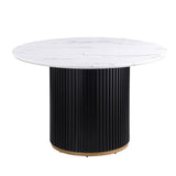 Maotifeys Modern Round Dining Table 46'' White Marble Dining Room Table for 4-6, Circle Faux Marble Top Kitchen Table with Black Gold Pedestal for Dining Room, Bistro, Breakfast (Table Only)