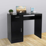 Oumefar Compact Computer Desk with Drawer and Storage Door (Black)