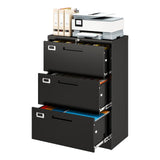 LISSIMO Metal Lateral 3 Drawer File Cabinet, Wide Filing Cabinet with Lock for Home Office Organization Hanging Files Letter/Legal/F4/A4 Size (Black, Assembly Required)