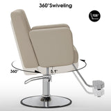 BarberPub Salon Chair for Hair Stylist, 360° Swivel Adjustable Height Hydraulic Styling Barber Chair for SPA&Home Salon, Barbershop 9446 (Creamy White)