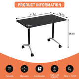 Rolling Folding Conference Table 47.2in Black 4-Person Modern Business for Office Classroom Training Meeting Room