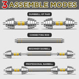 PHOEROS Adjustable Dumbbell Set - 44/66/88 LBS weights set, Dumbbell Barbell 3 in 1, Steel Dumbbells Pair with Connecting Rod for Adults Women Men Fitness Workout, Home Gym Exercise Training Equipment (44lbs)