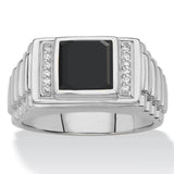 Oseew Sterling Silver 10k Gold Created Mens Black Onyx Rings Gold Black Onyx Ring for Men Square Gemstone for Men Gold Mens Black Onyx Rings