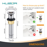 KUZOR Chrome Pop Up Bathroom Sink Drain with Overflow - Fits 1-5/8" to 2" Holes, 304 Stainless Steel for Vanity/Vessel Sink
