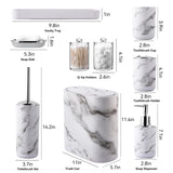 InnJoey Bathroom Accessories Set, 9-Piece Marble White Bathroom Set, White Bathroom Accessories with Slim Trash Can, Soap Dispenser, Toilet Brush, Toothbrush Set, Qtip Holders