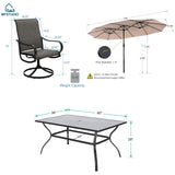 MFSTUDIO Outdoor Dining Set with 13 ft Beige Umbrella for 6, Brown Chairs