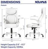 Nouhaus +Posture Ergonomic PU Leather Office Chair. Click5 Lumbar Support with FlipAdjust Armrests. Modern Executive Chair and Computer Desk Chair (White)