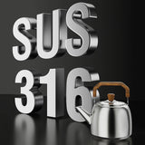 Tea Kettle Stovetop, Modern Food Grade 316 Stainless Steel Whistling 4.2QT Tea Pot, with Wood Anti-Hot Folding Handle for Gas Stoves Induction Cookers