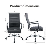 Office Desk Chair Leather, Conference Room Chairs with Wheels, Executive Modern Ergonomic Ribbed Computer Chair