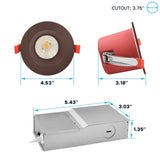 LUXRITE 12-Pack 4 Inch LED Recessed Lights with J-Box, 5CCT 2700K-5000K, 2 Hour Fire Rating, 15 Watts, 1000 Lumens, 38° Spotlight, Dimmable, IC Rated, Wet Rated, ETL - Bronze Trim