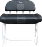 Fishmaster Pro Series Leaning Post for Center Console Fishing Boats - Deluxe Backrest, Rod Holders, Flow-Through Foam, Storage Compartment, Foldable Footrest – Black Upholstery/White Powder Coated