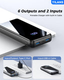 Portable Charger,50000mAh Power Bank Built-in Cable, 22.5W PD USB C In & Out Fast Charging, External Battery Pack with 6 Output & 2 Input, Travel Phone Charger for iPhone 17/16/15/14/13/12(Black)