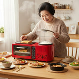 4-in-1 Multifunctional Breakfast Station, Electric Toaster Oven with Rice Cooker, Hot Pot, Sandwich Maker, Digital Controls,Compact Kitchen Appliance (Yellow)