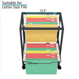 PUNCIA 2 Tiers Metal Rolling File Carts with Wheels Hanging Files for Letter Size Movable Pull-Out File Folder Rack Drawer File Cabinet
