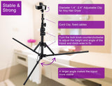 Purple River Hair Dryer Stand 20" to 63" Adjustable Blow Dryer Holder with Tripod and Universal Clip, Easy to Use, Hands Free Relieve Wrist Pain, Shoulder Periarthritis etc (Black)