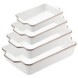 ONEMORE Casserole Dishes for Oven, Ceramic Baking Dish Set of 4, Non-Stick Lasagna Pans with Handles, Rectangular Bakeware Set for Cake, Roasting, Broiling, Gratin, Banquet, Microwave & Dishwasher Safe(3.8/2.6/1.7/1.1 Qt) (White 01)