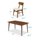 7-Piece Wooden Dining Room Table Set, Mid-Century Modern, Kitchen Table w/ 6 Chairs