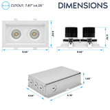 LUXRITE 2-Head Regressed Gimbal LED Recessed Spotlight, 360°+15° Adjustable, 5CCT 2700K-5000K, CRI90, 30W, 2000 Lumens, 60° Beam Angle, Rectangular White Finish, Dual Dimmable, IC & Wet Rated (2 Pack)