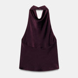 Maohao Women's Silk Satin Tank Tops Halter Draped Front Sexy Backless Womens Summer Tops Elegant Camisole Tops (Burgundy,M)