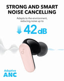 Noise Cancelling Earbuds, Strong and Smart Noise Cancelling, Powerful Bass, 45H Playtime (Pink) Soundcore