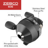 Zebco 606 Spincast Fishing Reel, Size 60 Reel, Right-Hand Retrieve, Pre-Spooled with 20-Pound Zebco Fishing Line, QuickSet Anti-Reverse and Dial-Adjustable Drag, Black, Clam Packaging