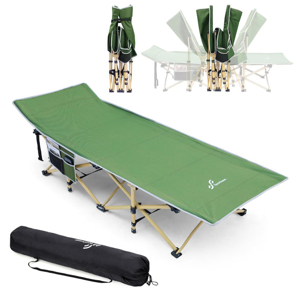 Sportneer Camping Cot: 1200D Double Layer Oxford Foldable Camping Cots for Adults - Heavy Duty Cots for Camping Travel Tent Day Outdoor & Home Guest, Camping Cots with Carry Bag & 2 Side Pockets Sportneer
