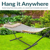 Sunnydaze Outdoor Hammock with Spreader Bar - 450-Pound Capacity Curved Spreader Bar Hammock - Neutral Stripe