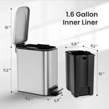 Cesun Small Bathroom Trash Can with Lid Soft Close, Step Pedal, 6 Liter