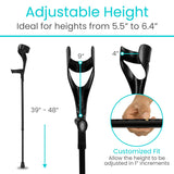 Vive Forearm Crutches (Pair) - Adjustable, Lightweight Arm Crutches Forearm for Adults - Ergonomic Arm Crutch Cuff and Comfortable Handles - Heavy Duty Crutches Non Slip Skid Replaceable Rubber Tips